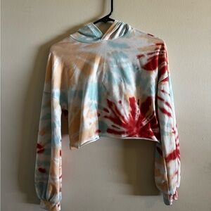 SHEIN Cropped Tie-Dye Hoodie in Red, Blue & Beige